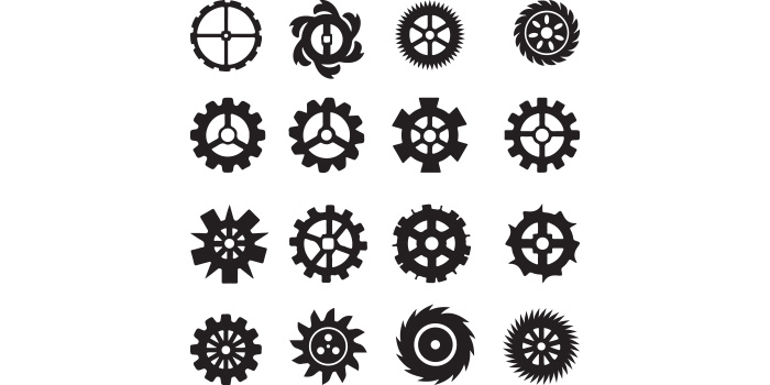 bundle of irresistible images of cogwheel machine silhouettes.