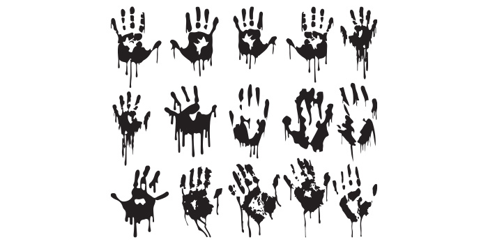 Collection of vector wonderful images of silhouettes of bloody hand.