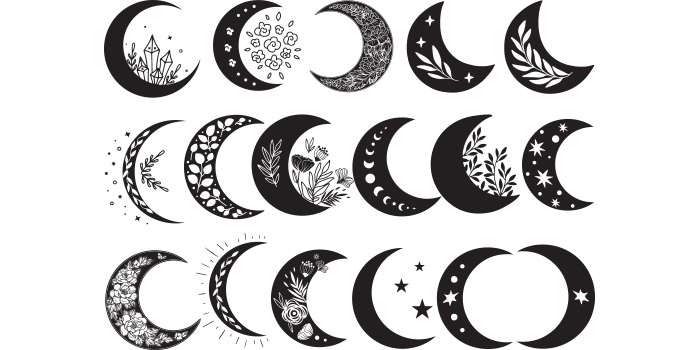 A selection of vector wonderful images of the boho moon silhouette.