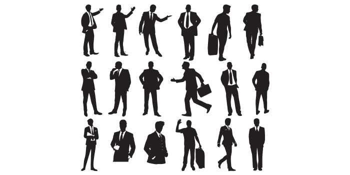 Pack of vector gorgeous images of silhouette business people.