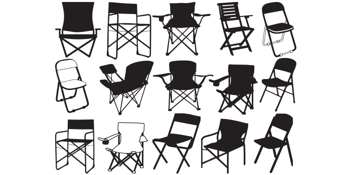 Pack of adorable images of camping chair silhouettes.