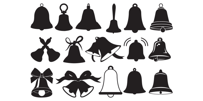 Set of vector irresistible images of bells silhouettes.