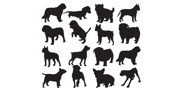 Set of vector amazing bulldogs silhouette images.