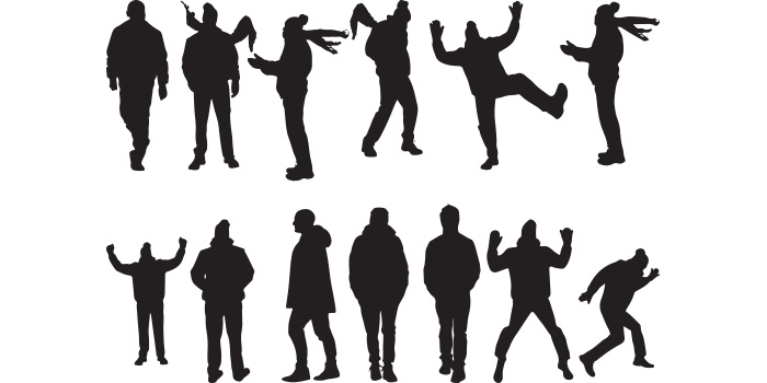 A selection of vector amazing images of winter coat men silhouettes.