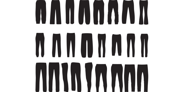 A selection of vector exquisite images of silhouettes of full pants.