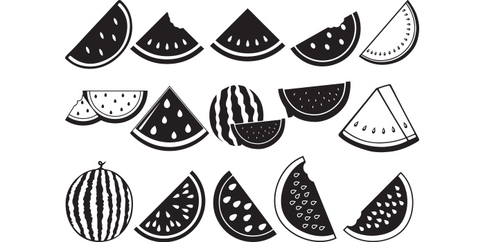 Set of vector wonderful images of silhouettes of watermelons.