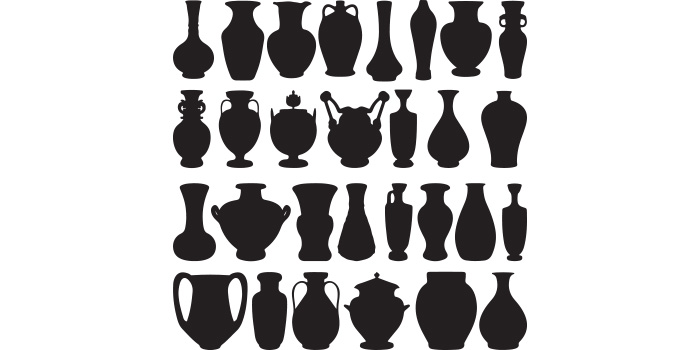 A selection of vector exquisite images of pot pottery silhouettes.