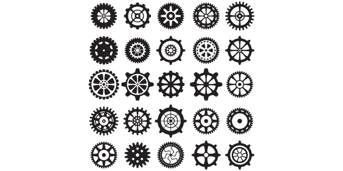 Pack of vector adorable images of growing gears silhouettes.