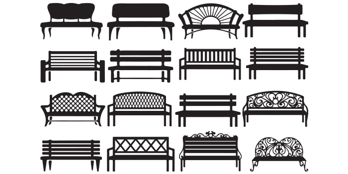 A selection of vector amazing images of black benches.