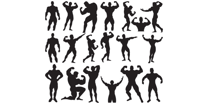 Set of vector adorable images of bodybuilder silhouette.