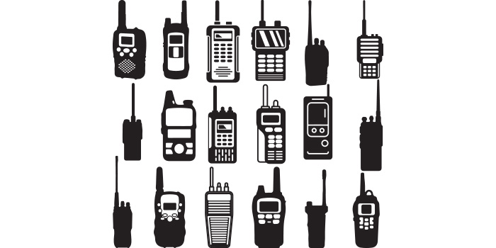 Bundle of vector adorable images of walkie-talkie silhouettes.