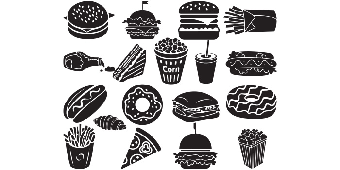 Collection of vector marvelous fast food silhouette images.