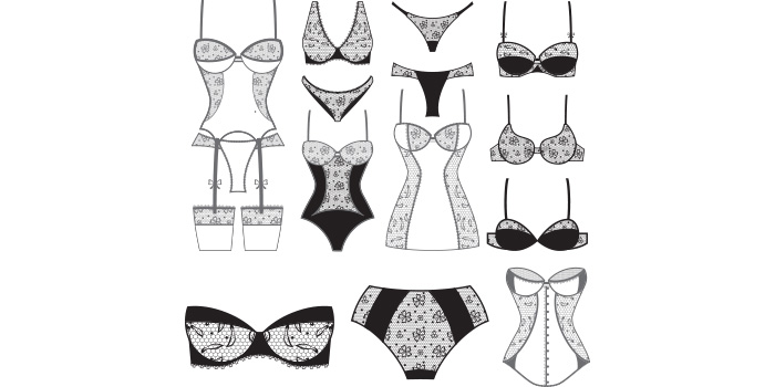 A selection of vector gorgeous images of lingerie silhouettes.