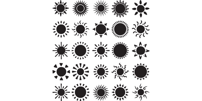 Collection of vector exquisite images of silhouettes of the sun.