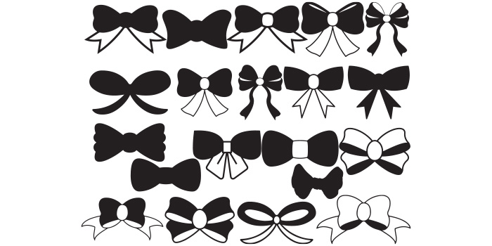 Set of vector beautiful bows silhouette images.