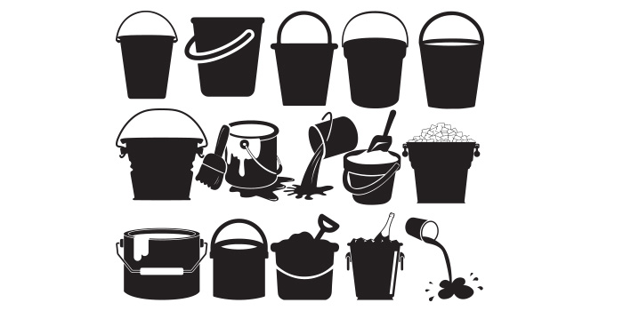 A selection of vector amazing images of bucket silhouettes.