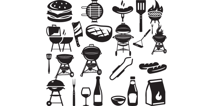 Pack of vector amazing images of picnic silhouettes.