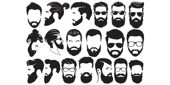 Set of vector irresistible images of bearded mens.