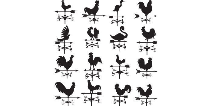 Collection of vector gorgeous images of weather vane silhouettes.