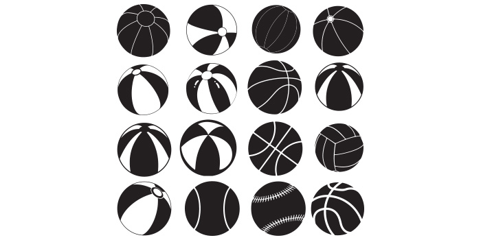 Set of vector marvelous images of beach balls in black color.
