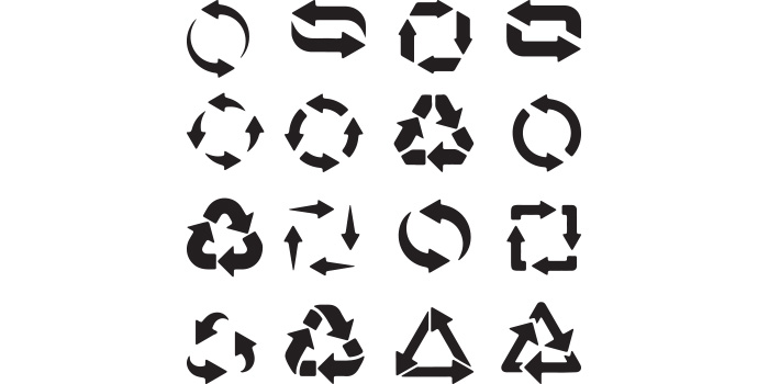 Set of vector amazing images of recycling symbol silhouettes.