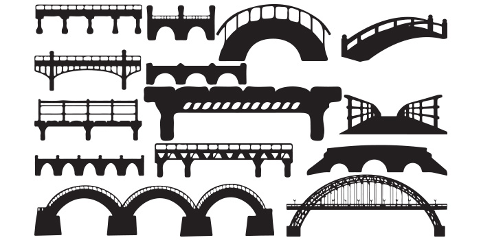 Collection of vector gorgeous images of bridge silhouettes.