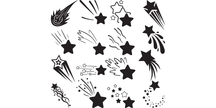 A selection of vector beautiful images of meteor comet silhouettes.