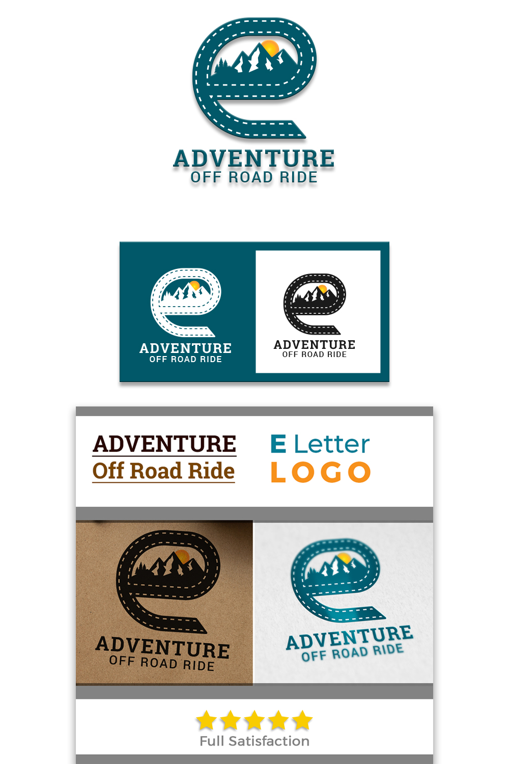 E Letter Adventure Logo Design Template pinterest image.