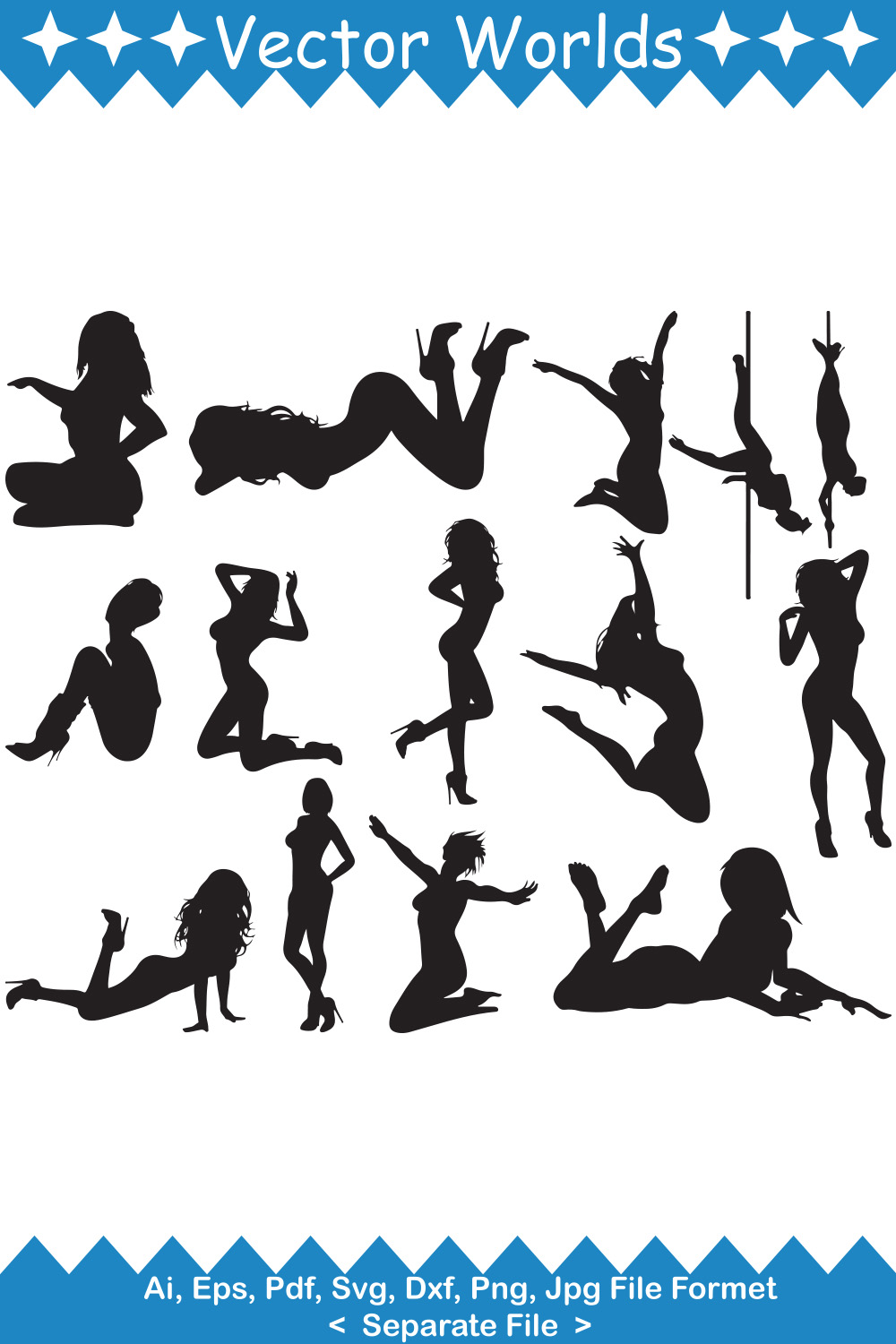 Collection of vector unique images of erotic women silhouettes.