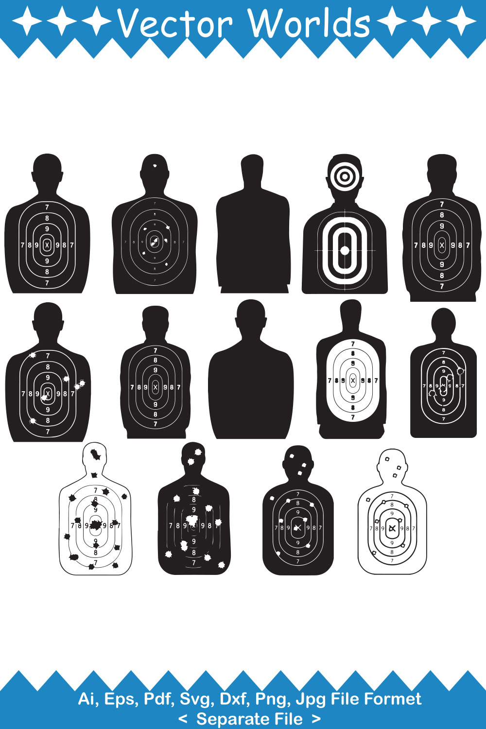 Set of vector gorgeous images of bullet targets.