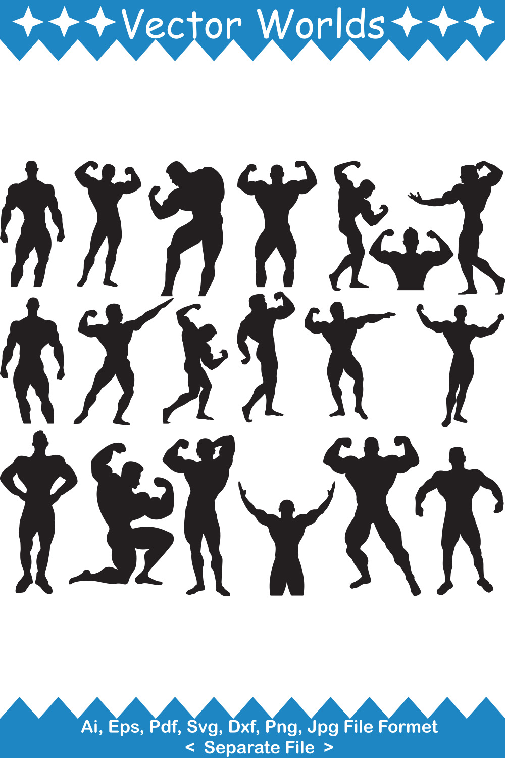 Collection of vector beautiful bodybuilder silhouette images.