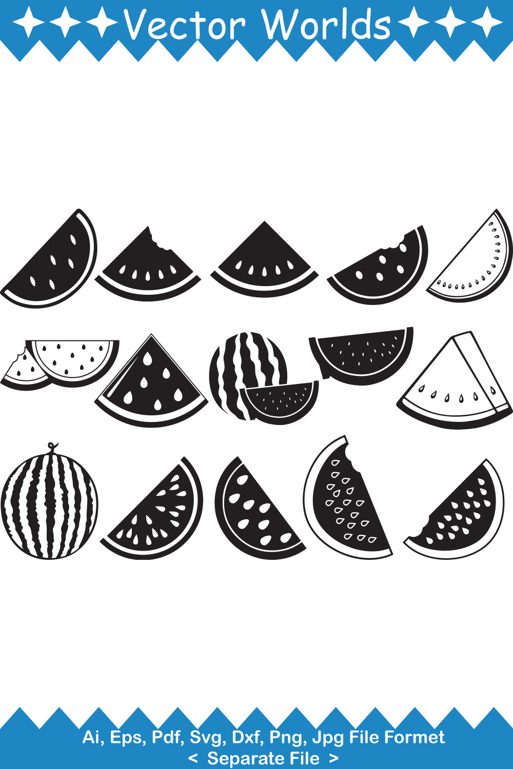 Pack of vector beautiful images of silhouettes of watermelons.