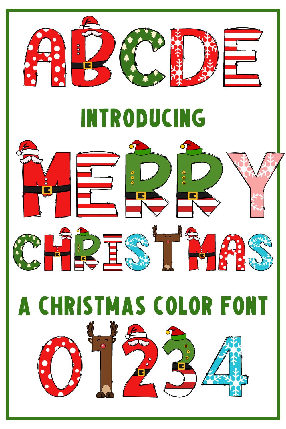 Merry Christmas Color Font Design pinterest image.