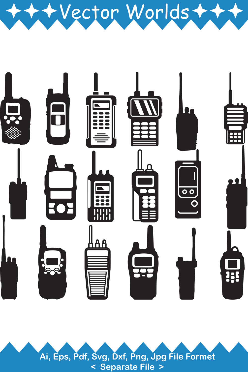 Collection of vector gorgeous images of walkie-talkie silhouettes.
