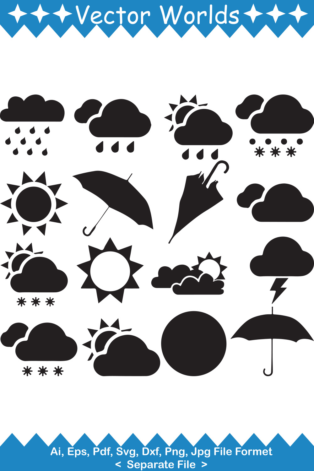 Bundle of vector amazing weather silhouette images.