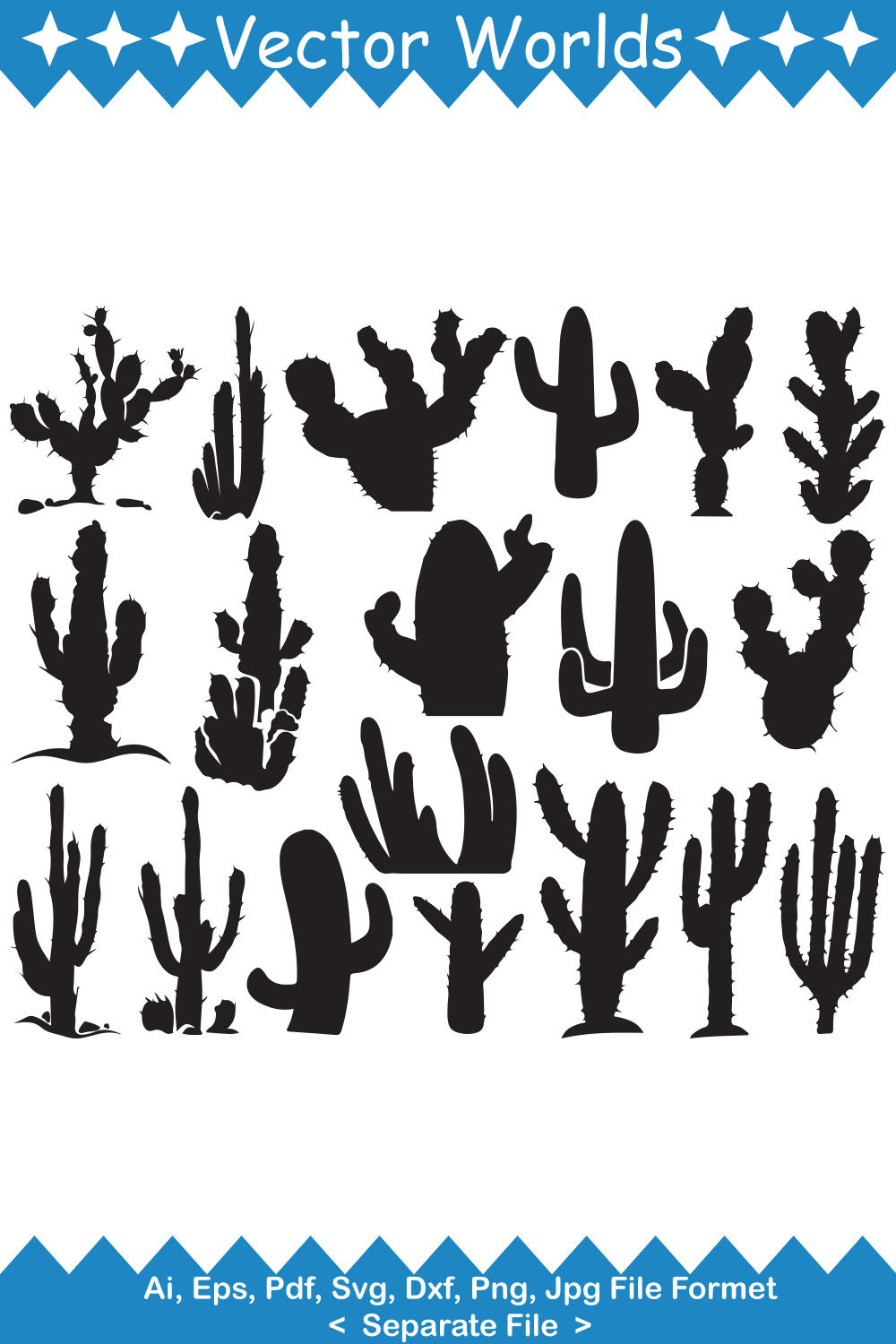 Collection of vector unique images of catus silhouette.