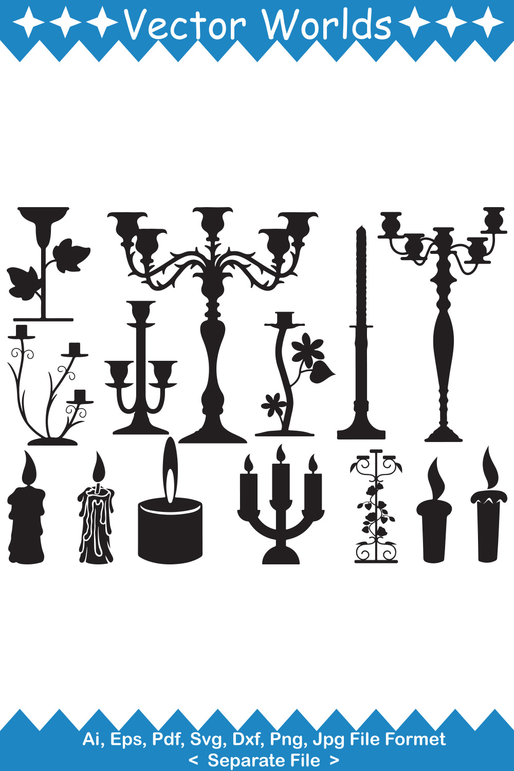Set of beautiful images of candlesticks silhouettes.