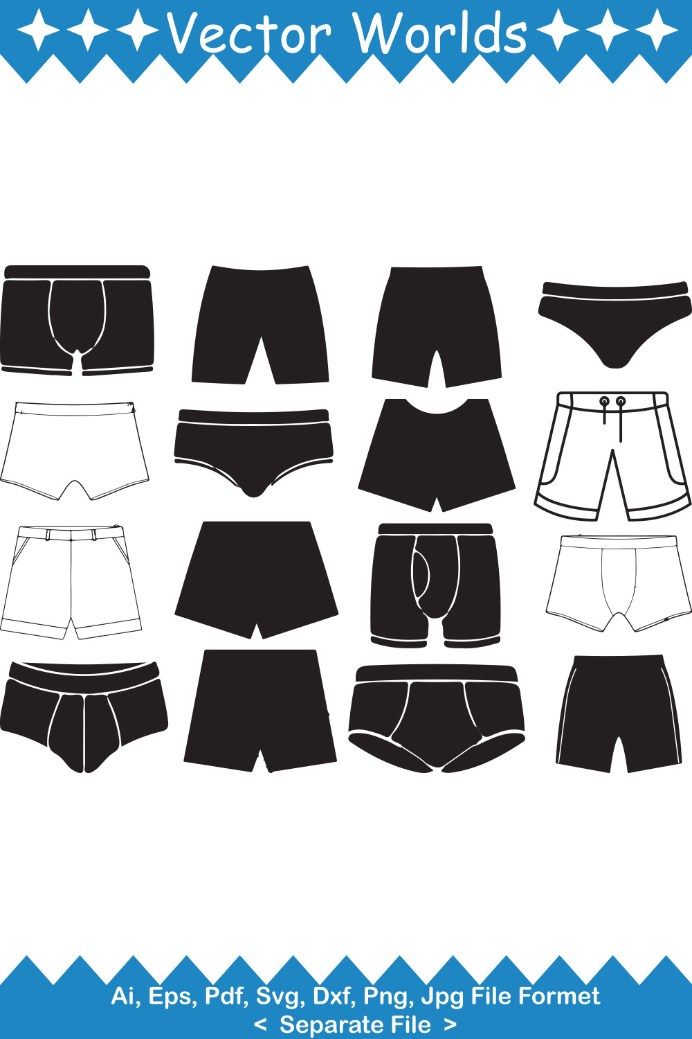 Bundle of vector gorgeous images of short pant silhouettes.
