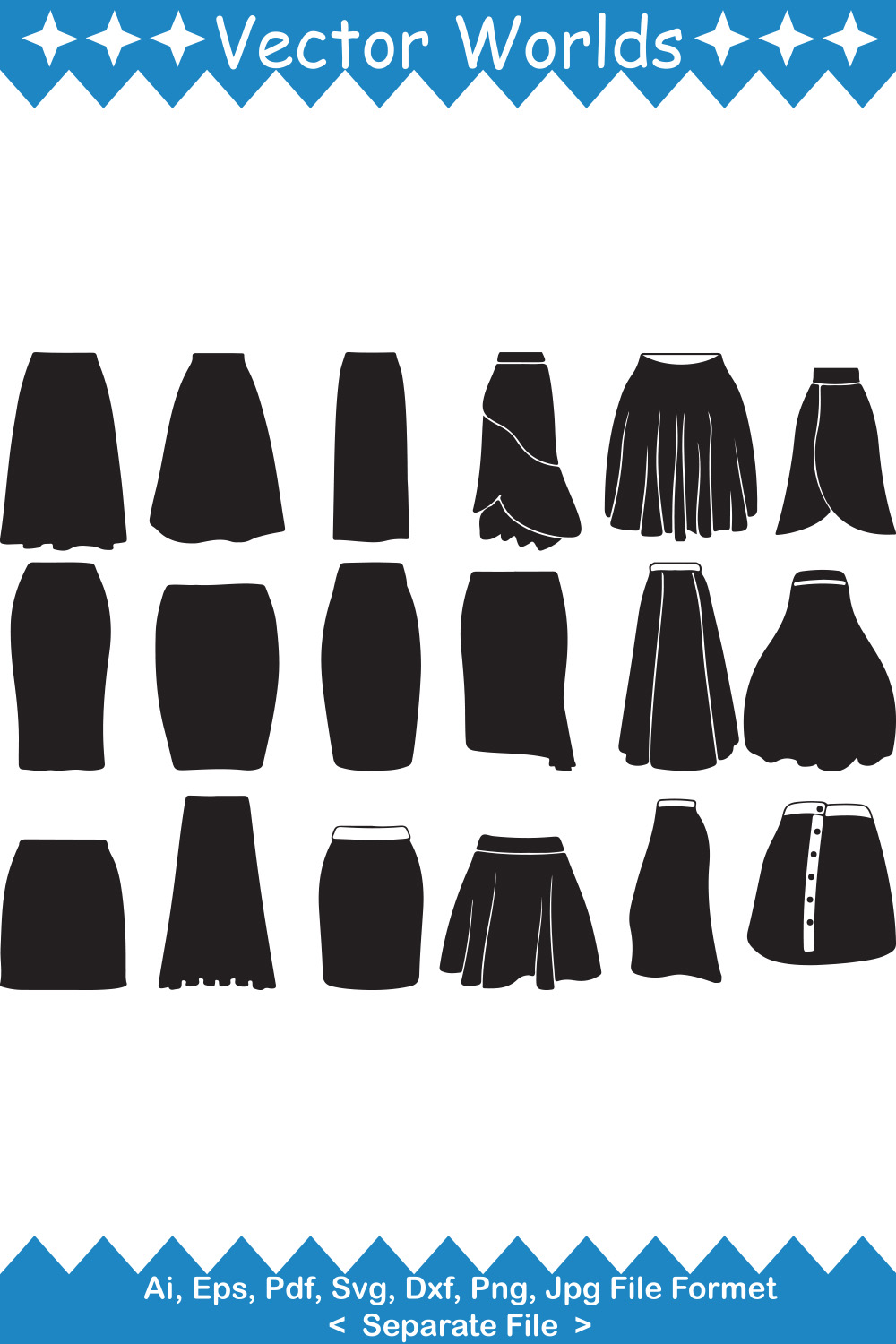 Set of vector wonderful images of silhouettes of long skirts.