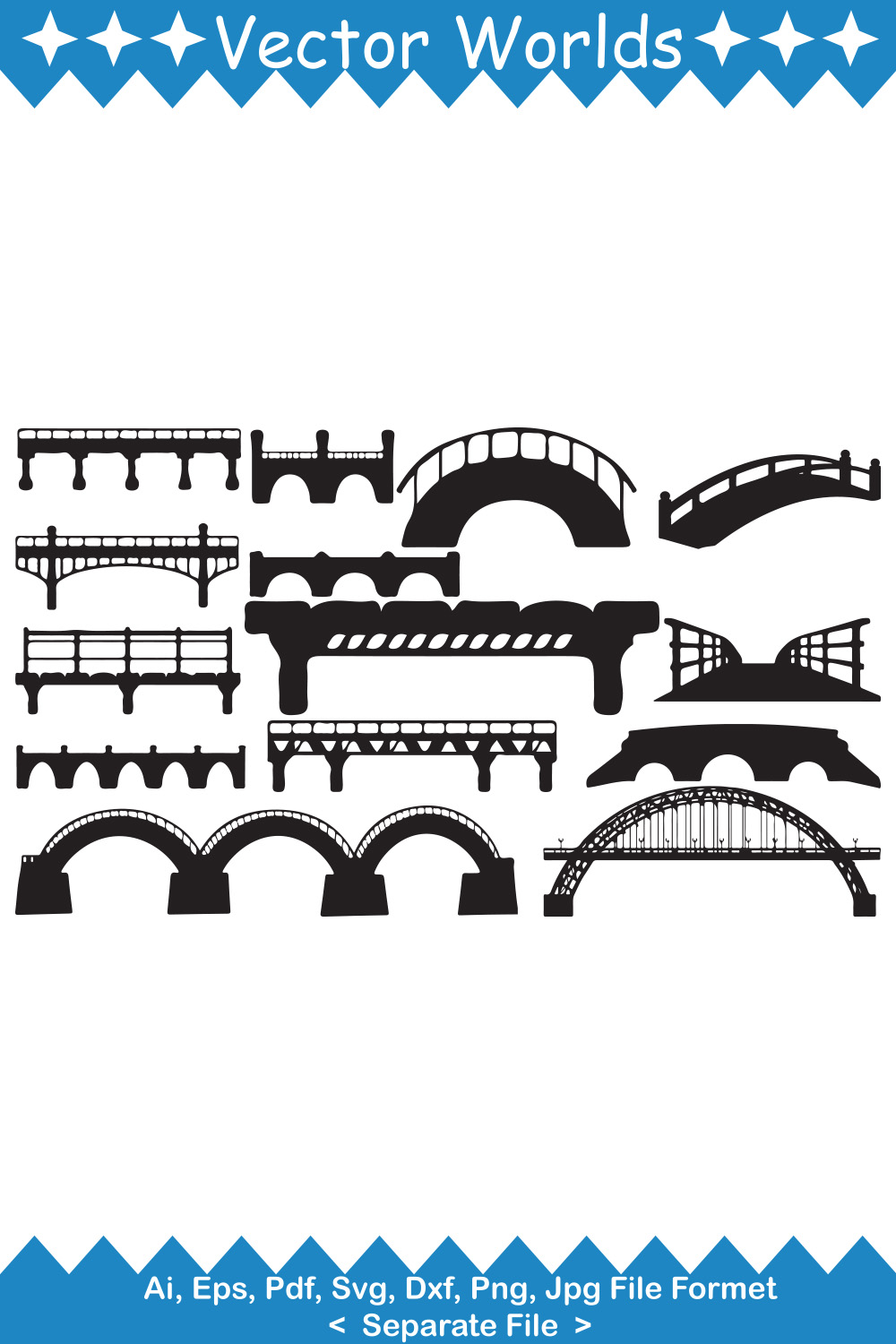 A selection of vector charming images of bridge silhouettes.