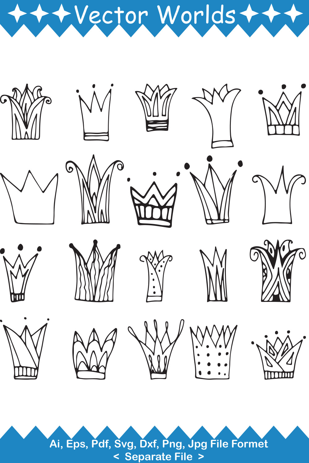 Pack of vector enchanting images of silhouettes of crowns.