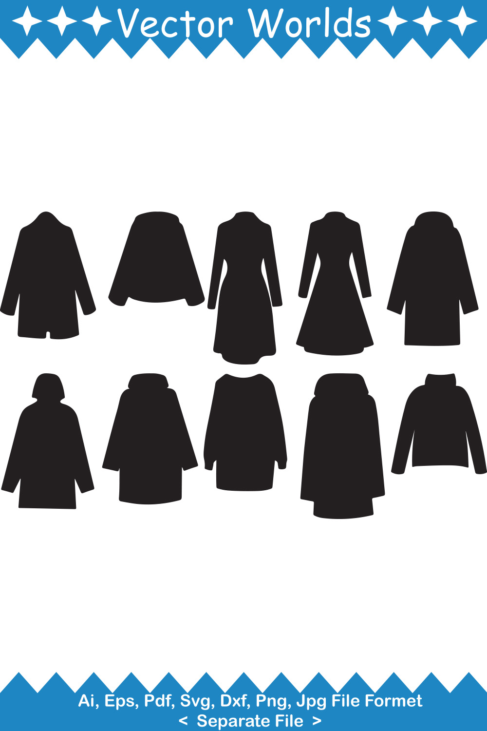 Pack of vector wonderful images of winter coat silhouettes.