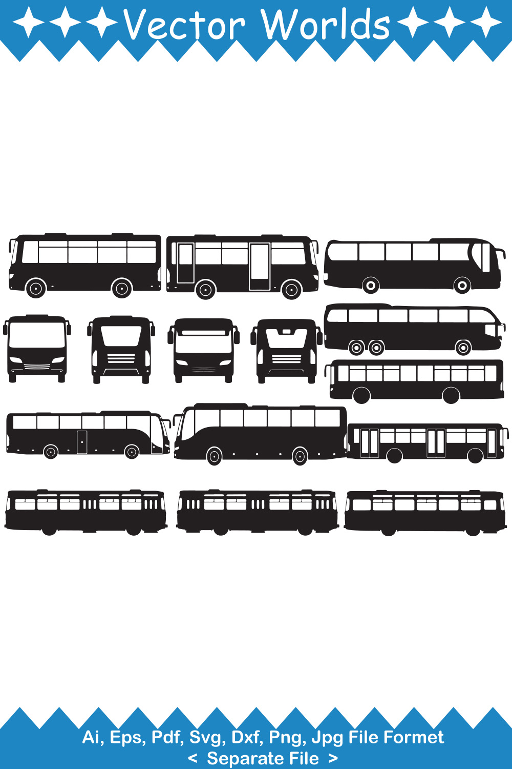 Bundle of vector exquisite bus silhouette images.