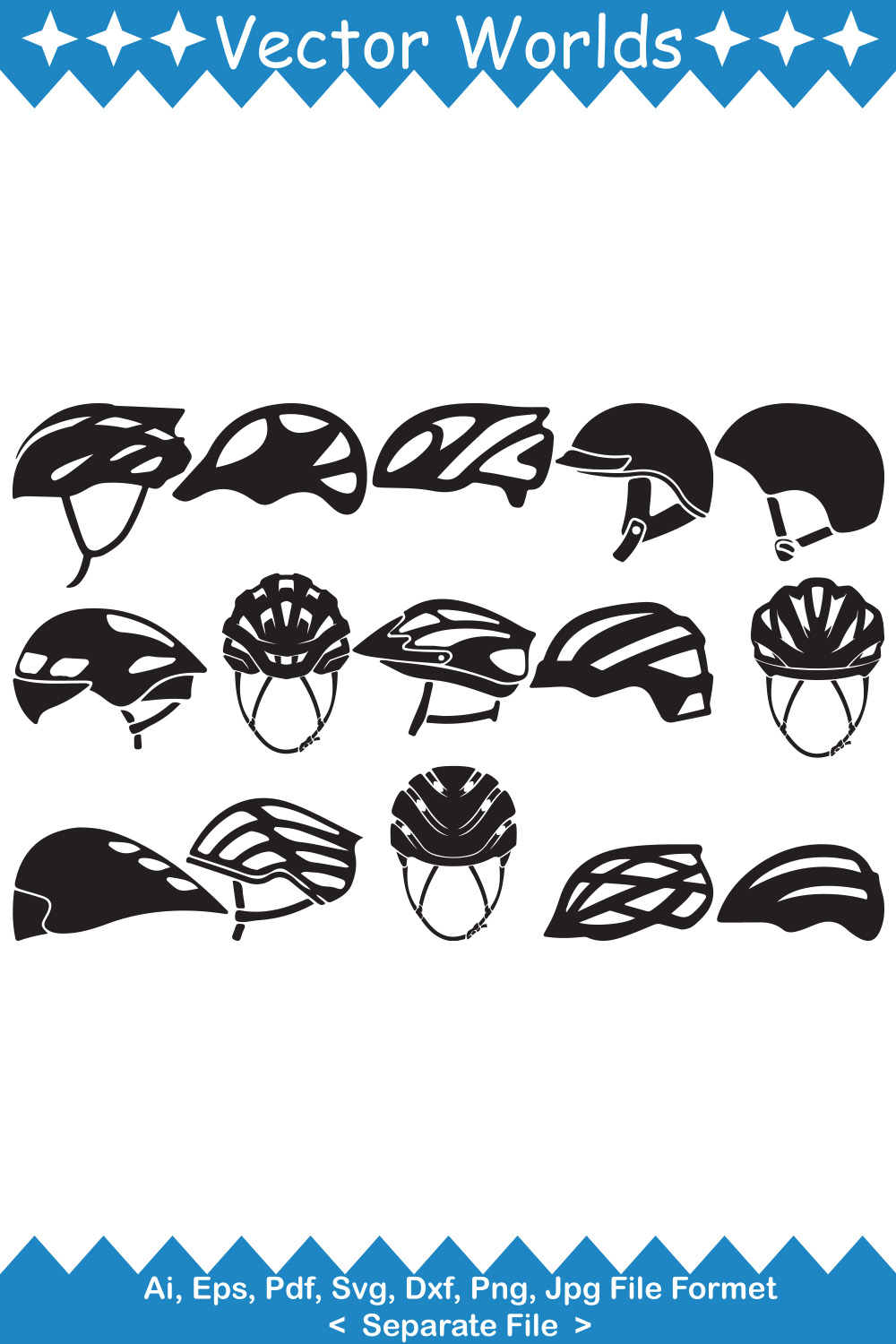 A pack of vector irresistible images of biker helmets.