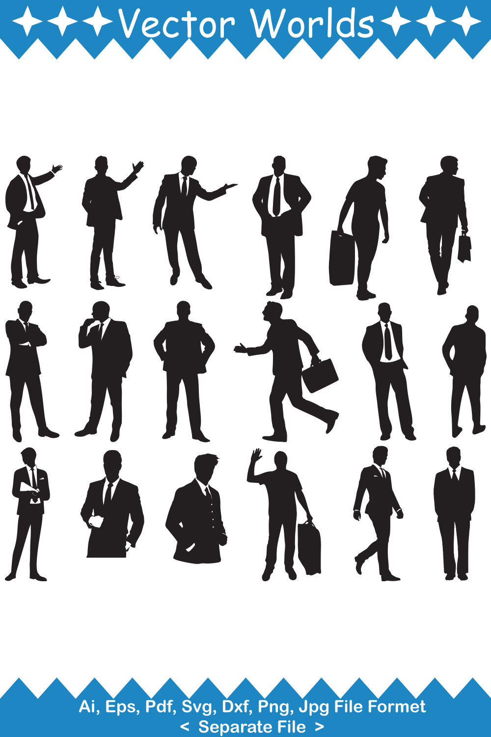 Set of vector adorable business people silhouette images.