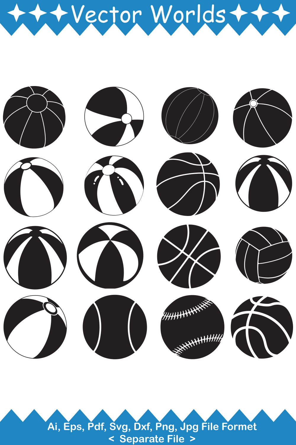Collection of vector marvelous images of beach balls in black color.