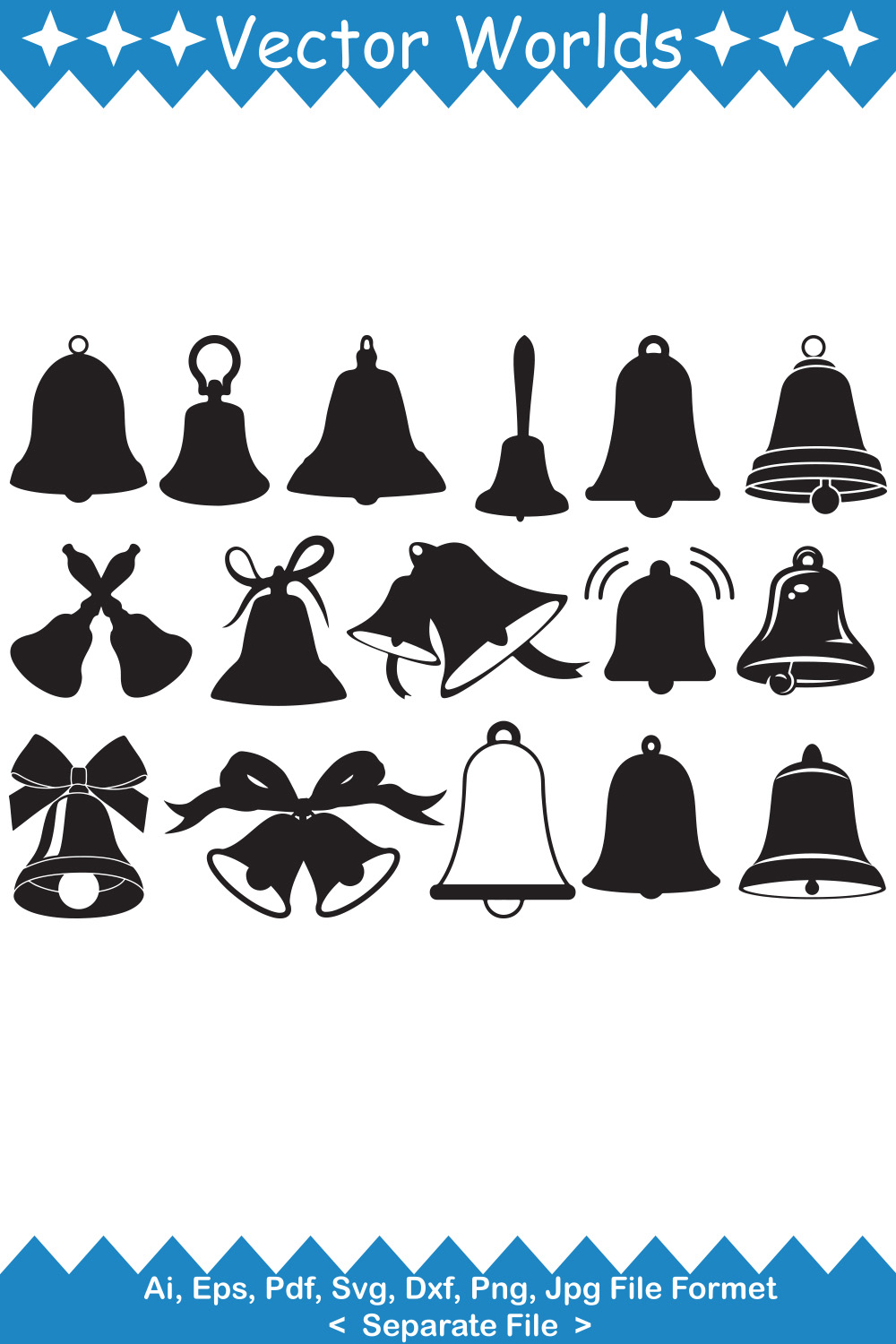 Collection of vector enchanting images of silhouettes of bells.