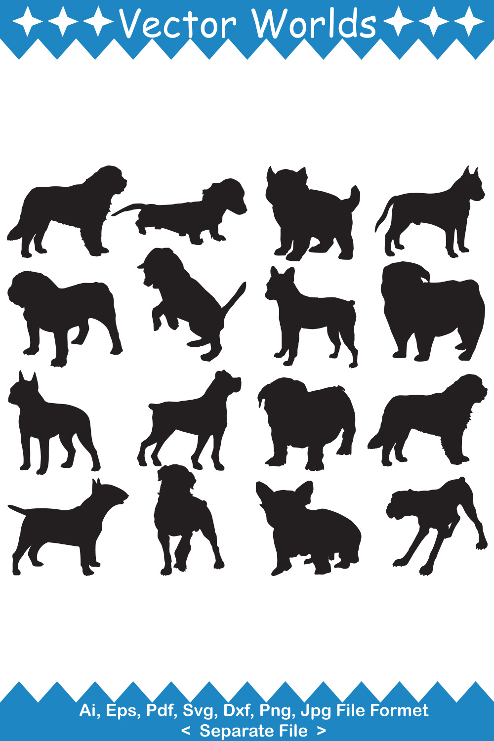 Collection of vector unique bulldog silhouette images.