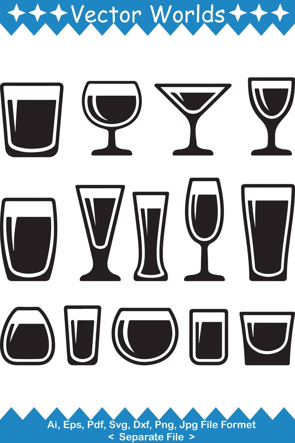 Pack of vector amazing images of shot glass silhouettes.