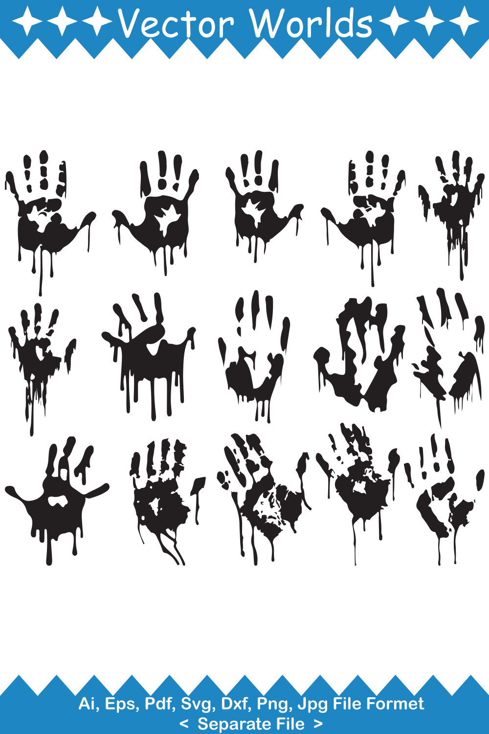 Compilation of vector irresistible images of bloody hand silhouettes.
